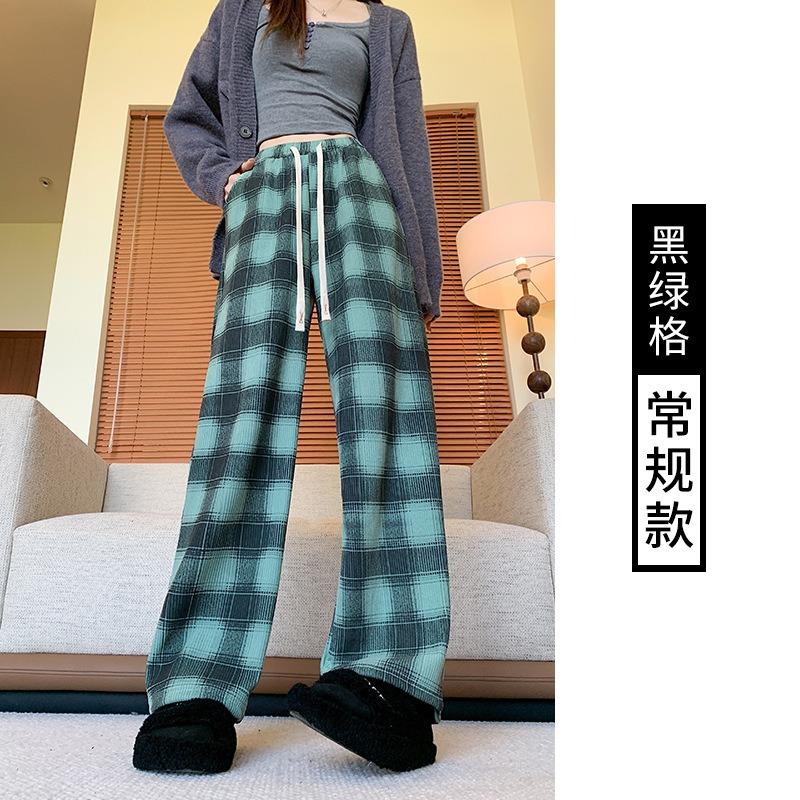 

Флисовые термо-клетчатые брюки женские новые широкие, осенне-зимние с высокой посадкой драпирующиеся свободные утолщенные повседневные прямые брюки XXL (136-75kg)