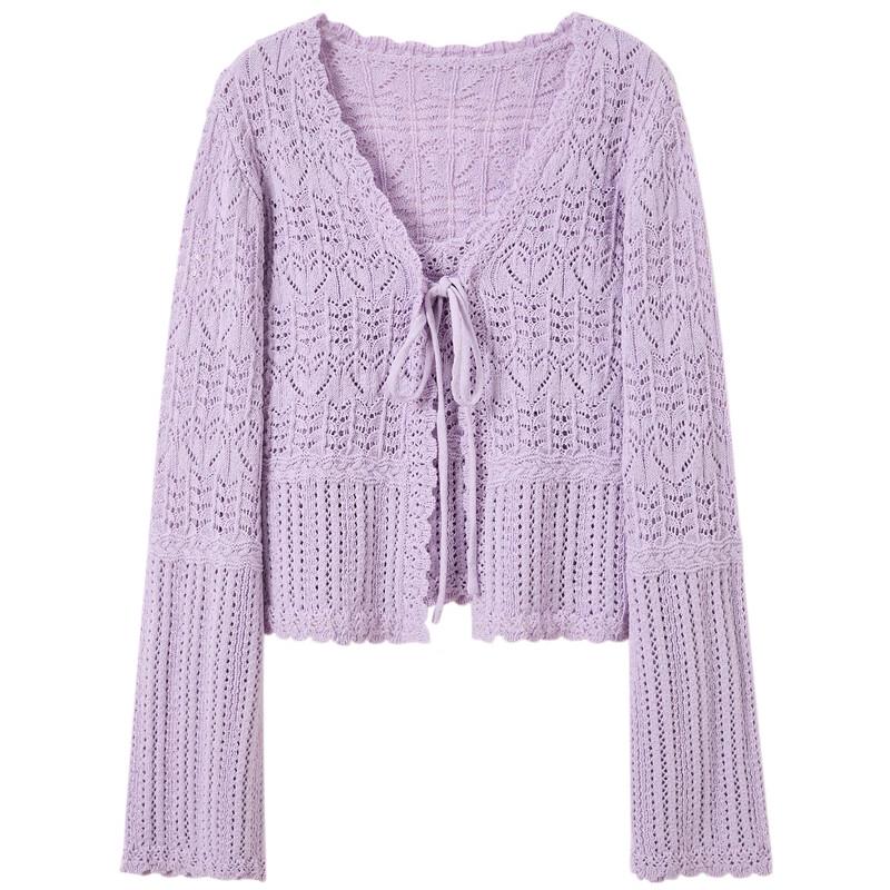 Sancai Plus Size Hollow Knit Cardigan & Camisole Set