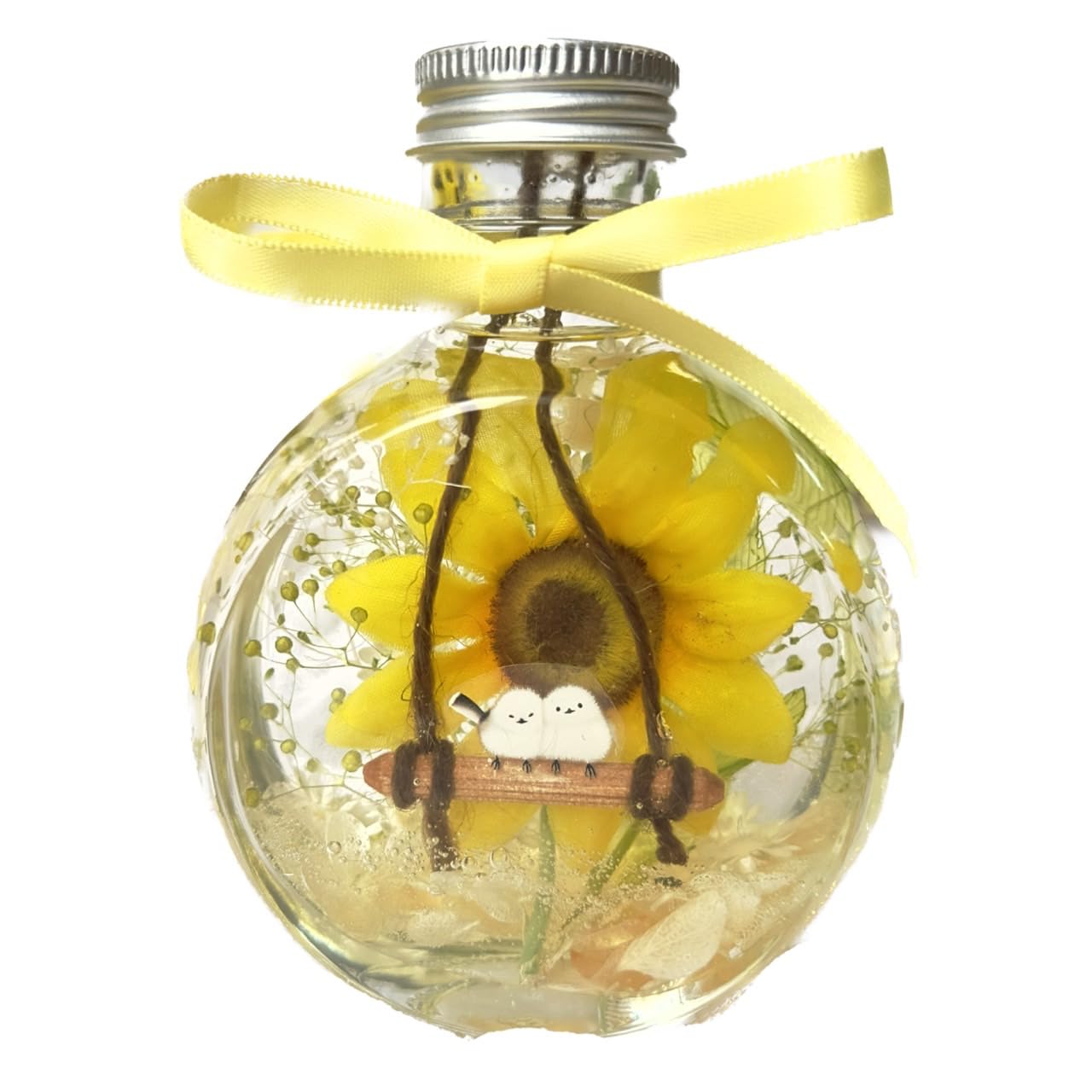 

Sunflower and Tit featuring preserved and dried a Hokkaido snow fairy and wild Bottle 8cm wide x deep x Product Lulu s Long-tailed Herbarium, flowers,