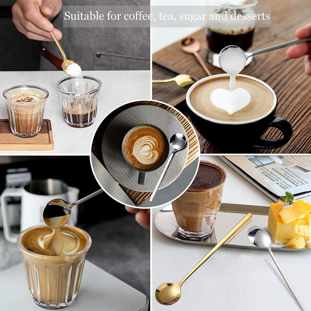 9 PCS Coffee Spoons Espresso Teaspoon, PBIEHSR Stainless Steel Two Different Lengths Tea Spoon for Stirring Coffee Bar Accessories (Gold)