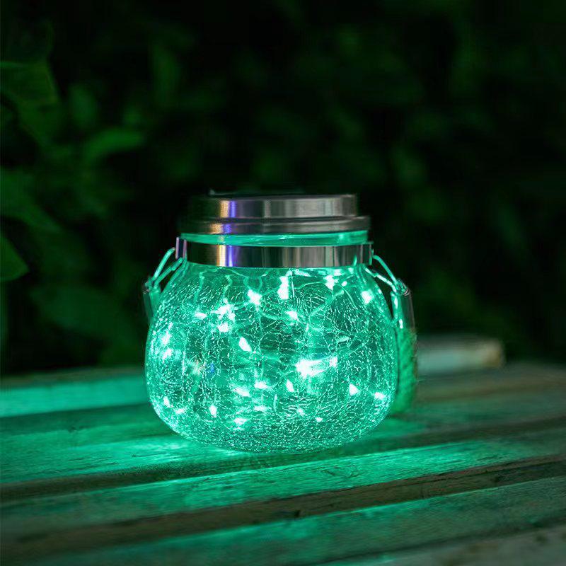 Solar Crackle Glass Mason Jar Hanging LED Lights for Outdoor Decor