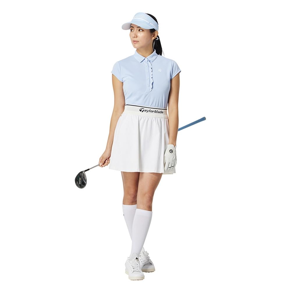 TaylorMade T-ICE Frilled C/S Polo Shirt, Chambray, Medium, Women's, 2015 Spring/Summer Collection, UN696