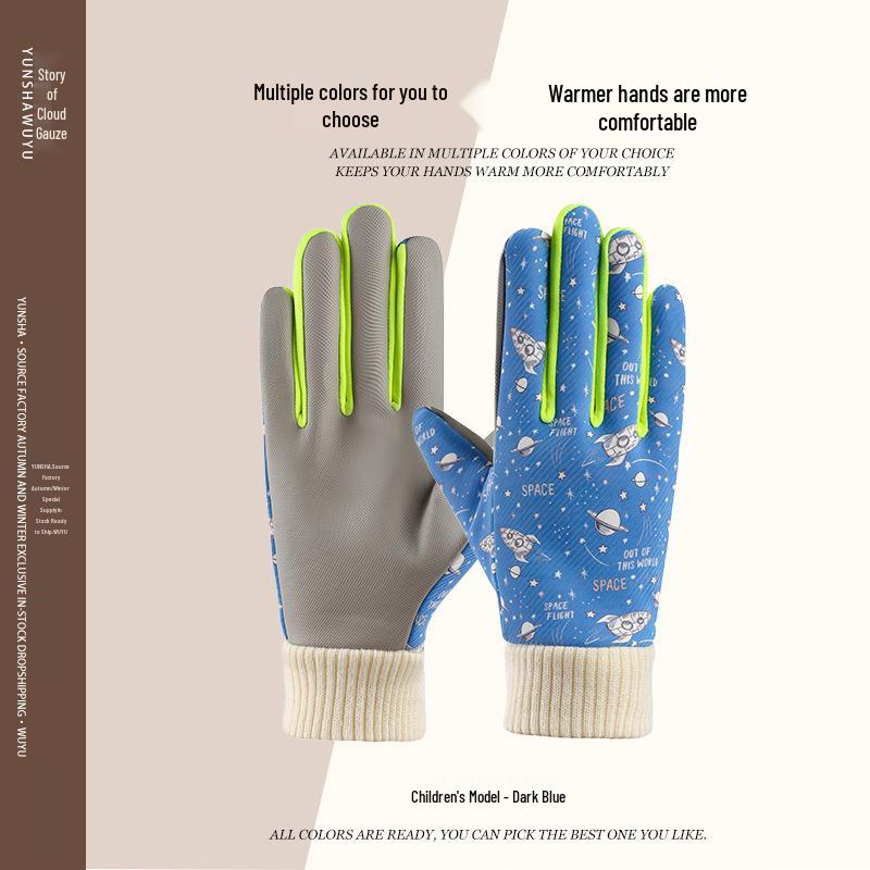 Children's Fleece-Lined Winter Riding Gloves - Windproof & Anti-Slip for Medium to Large Boys and Girls