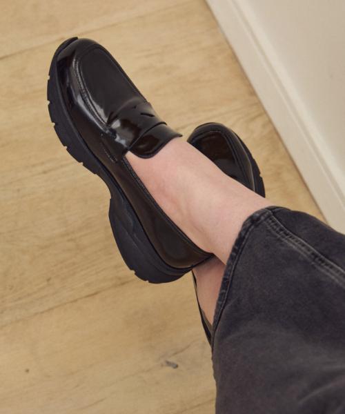 [Komorebi Museum] Handmade Sneakers Leather Penny Loafer 2Type KM252 Glossy Black-2(235)