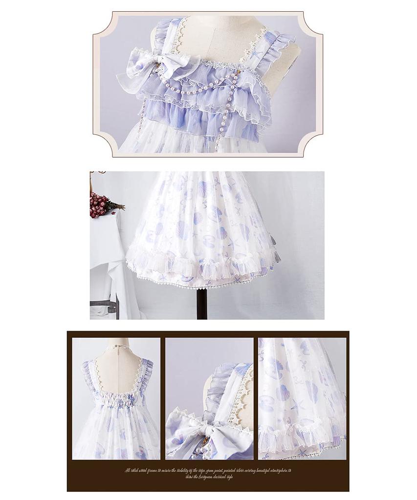 Milky Time Women's Sweet Lolita Dress, Natural Organza Shell Cosplay Costume, Medium (Blue)