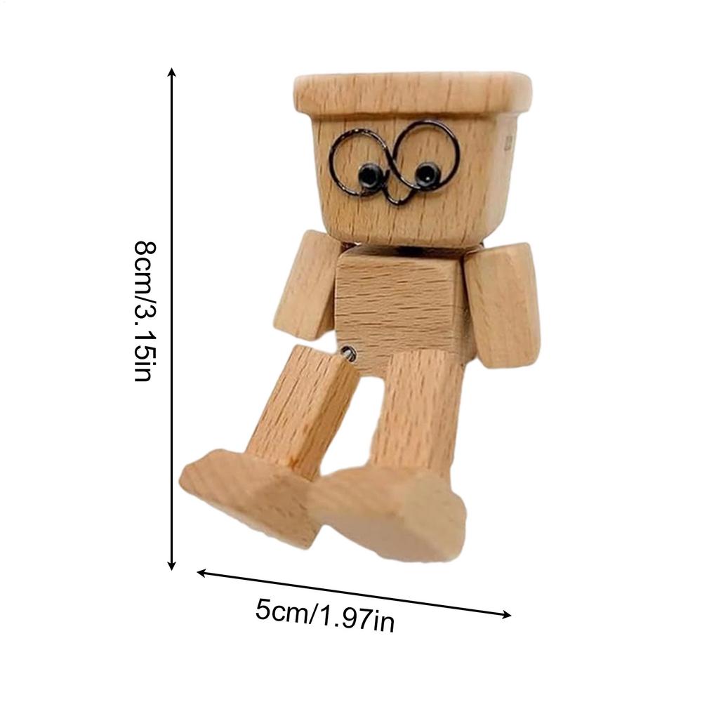 Creative Statue Shaking Wooden Man Figurine Man Tabletop Decor for Car Dashboard Study Shelf Display Desk Bedroom Living Room