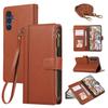 For Samsung Galaxy A16 4G/5G/A26 5G Case Multi Card Slots Zipper Leather Phone Cover with Shoulder Strap/Wrist Strap