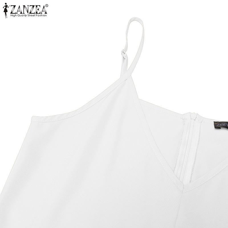 ZANZEA Damskie kombinezony vintage z dekoltem w serek, bez rękawów, kieszeniami i szerokimi nogawkami