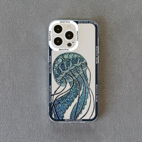 Ocean Whale Jellyfish Hand Painted Pattern Clear Phone Case For iphone 14 11 12 13 15 Plus Pro Max 7 8 Plus SE2020 X XR XS Cover
