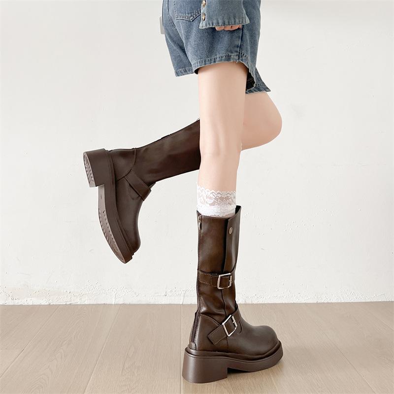 Mode High-End Britische Plateau-Ritterstiefel Damen 2025 Neu Sommer mit Rock Vielseitige Weichsohlen-Langstiefel