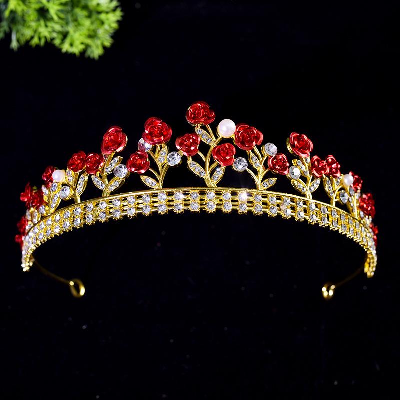 New Engagement Baroque Aesthetic Temperament Red Rose Princess Headband Wedding Dress Accessories Bridal Crown
