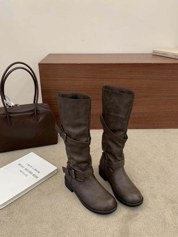 New thin big tube around high tube stacking boots belt buckle knight boots but knee boots