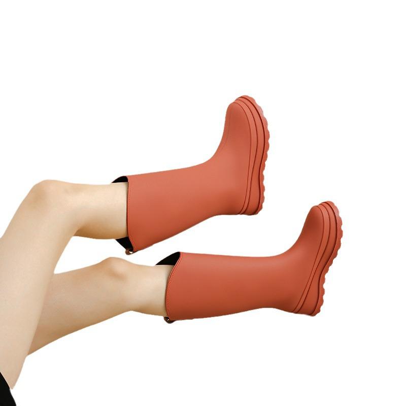 Damen Modische Wasserdichte High-Top Regenstiefel - Rutschfest, Plüsch, Warm, Vielseitiges Outdoor-Schuhwerk, Koreanischer Stil