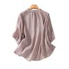 Summer Shirt Art Retro Loose Solid Color Stand Collar Short Sleeve Blouses Women's Shirt Top