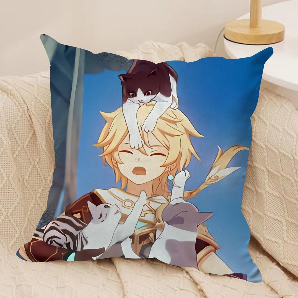 Aether Cute Genshin Impact Cushion Cover Silky Short Plush Invisible Zipper Dustproof Sofa Pillow Case For Home Decor
