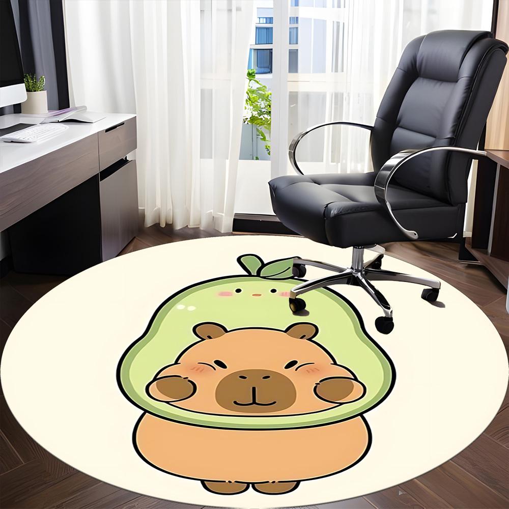 1PC Capybara Office Round Area Rug, Mat Suitable For Office, Under Office Chairs Bedroom Living Room Home Decor, Room Deco