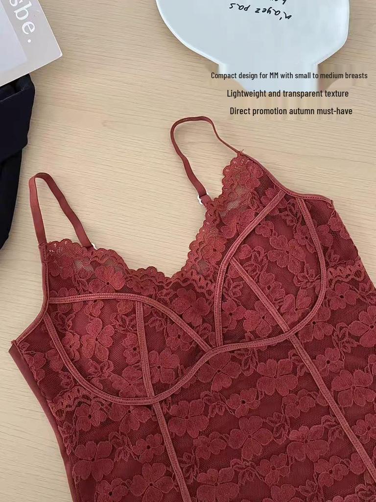 Herbst/Winter Französische Spitze Mit Stäbchen Verstärkte Rückseite Camisole - Warmes, Sexy Girly Basisschicht Top