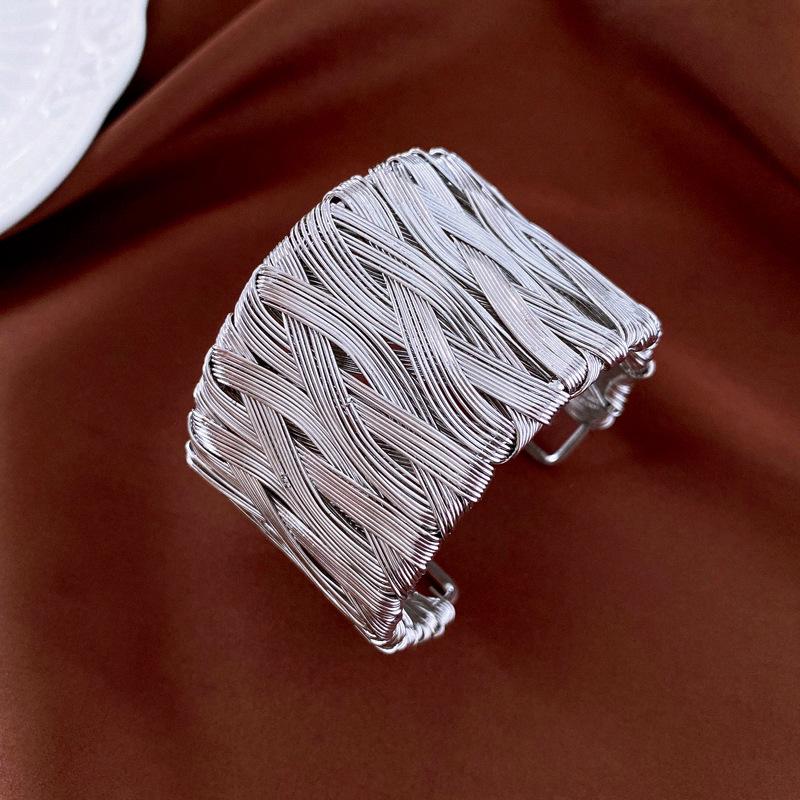 European & American Geometric Double-Layer Metal Bangle Bracelet: Exaggerated Design with Hollowed-Out Details