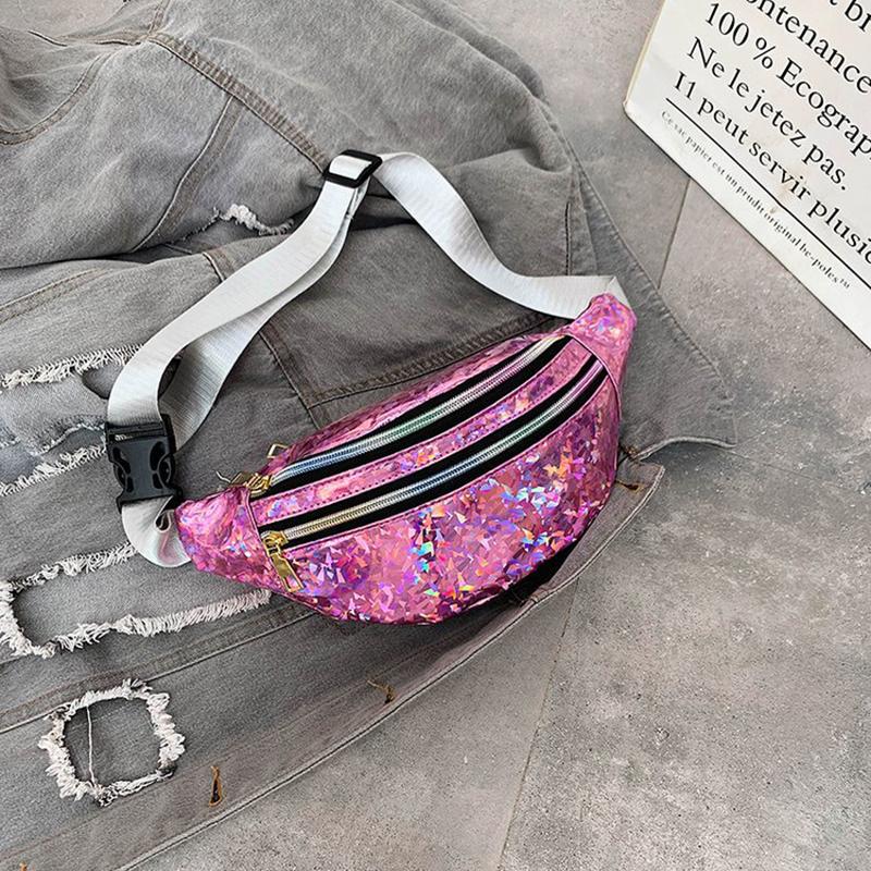 Holographic Fanny Pack Hologram Waist Bag Laser Pu Leather Travel Banana Hip Bum Zip Waist Bags Women Shoulder Bag Quality