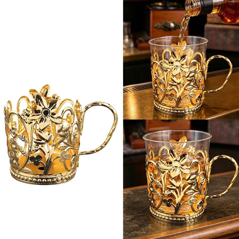 Tea Cup Stand with Side Handle, Metal Cup Rest for Tea Table Service and Office Beverage Counter Routine Daily