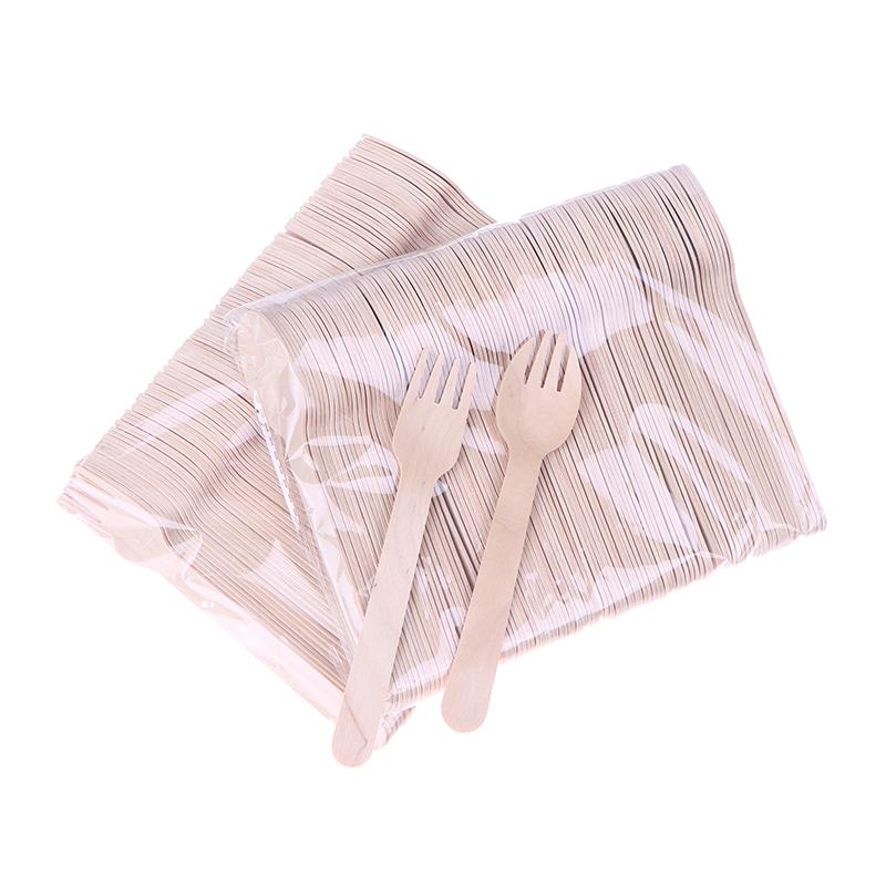 100 Pcs Disposable Wooden Cutlery Forks/Spoons/Cutters Knife Party Supplies Kitchen Utensil Dessert Tableware Packing Set