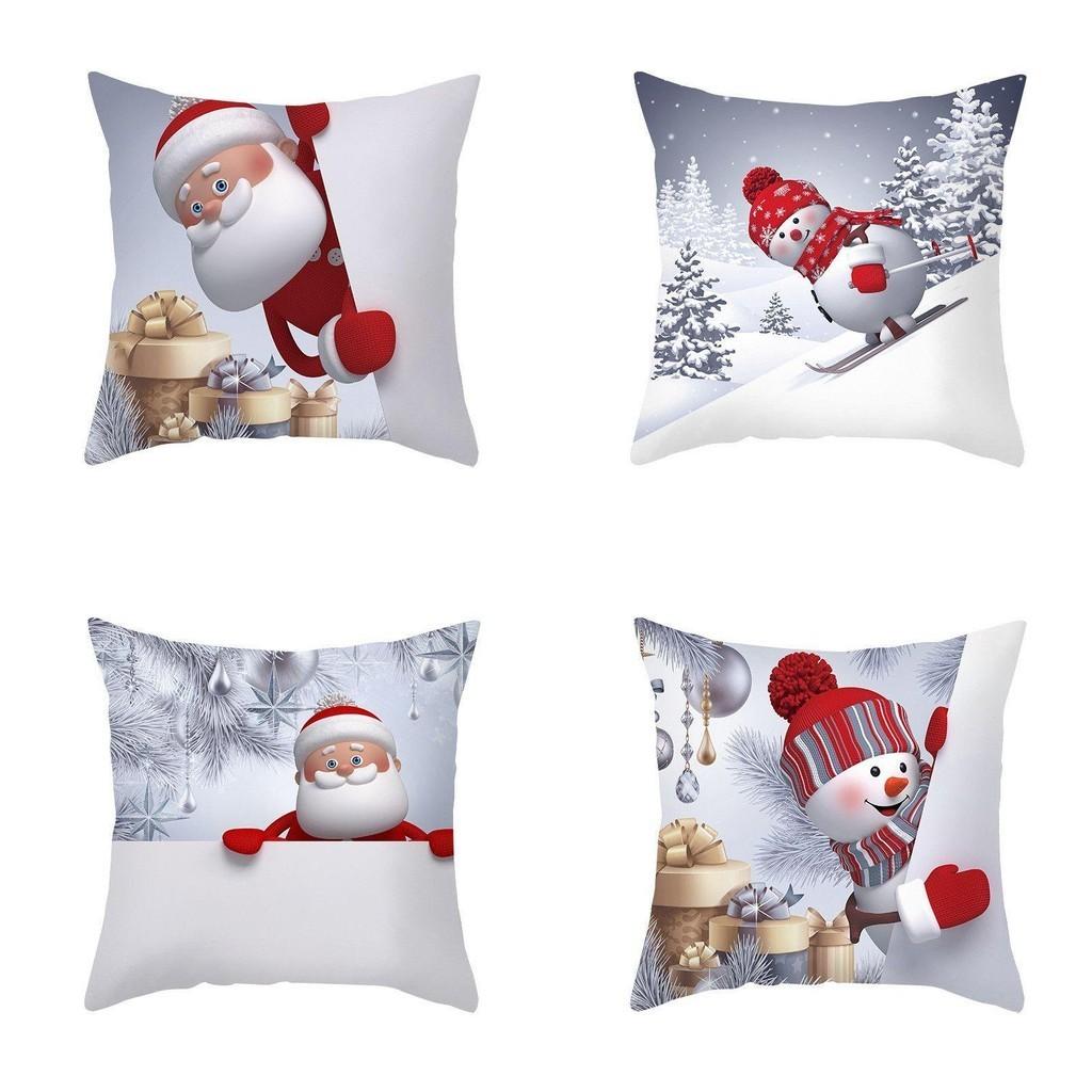 Cozy 18" Christmas Cushion Cover Featuring Cute Santa Claus And Snowman For Holiday Charm
