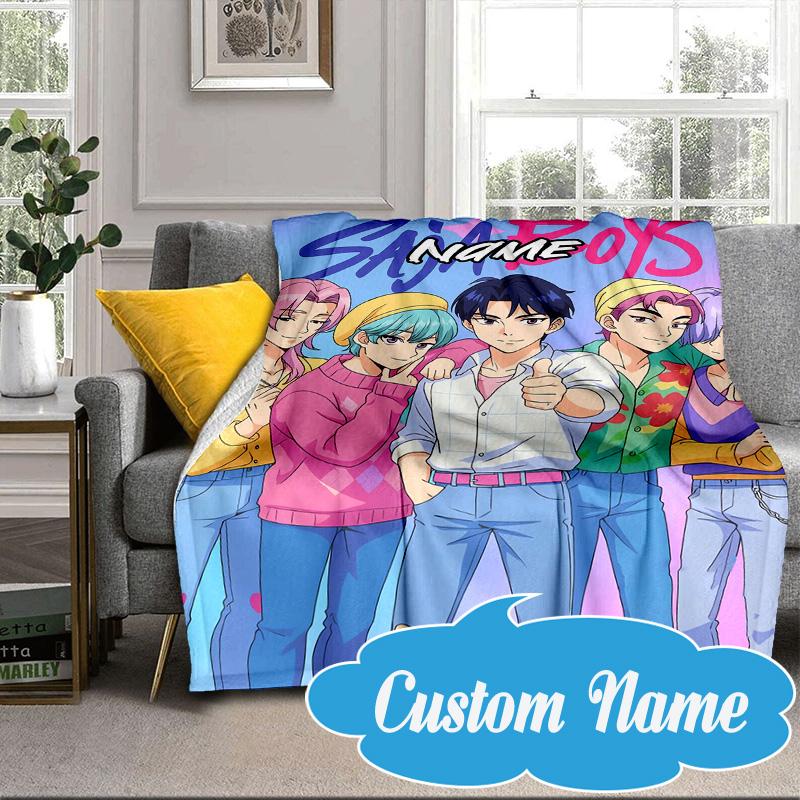 Custom Name Fantasy Night Trio K-Pop Blanket bed sofa Blanket Flannel Blanket for Camping, Hiking, Picnic Essentials,gift for Fan family