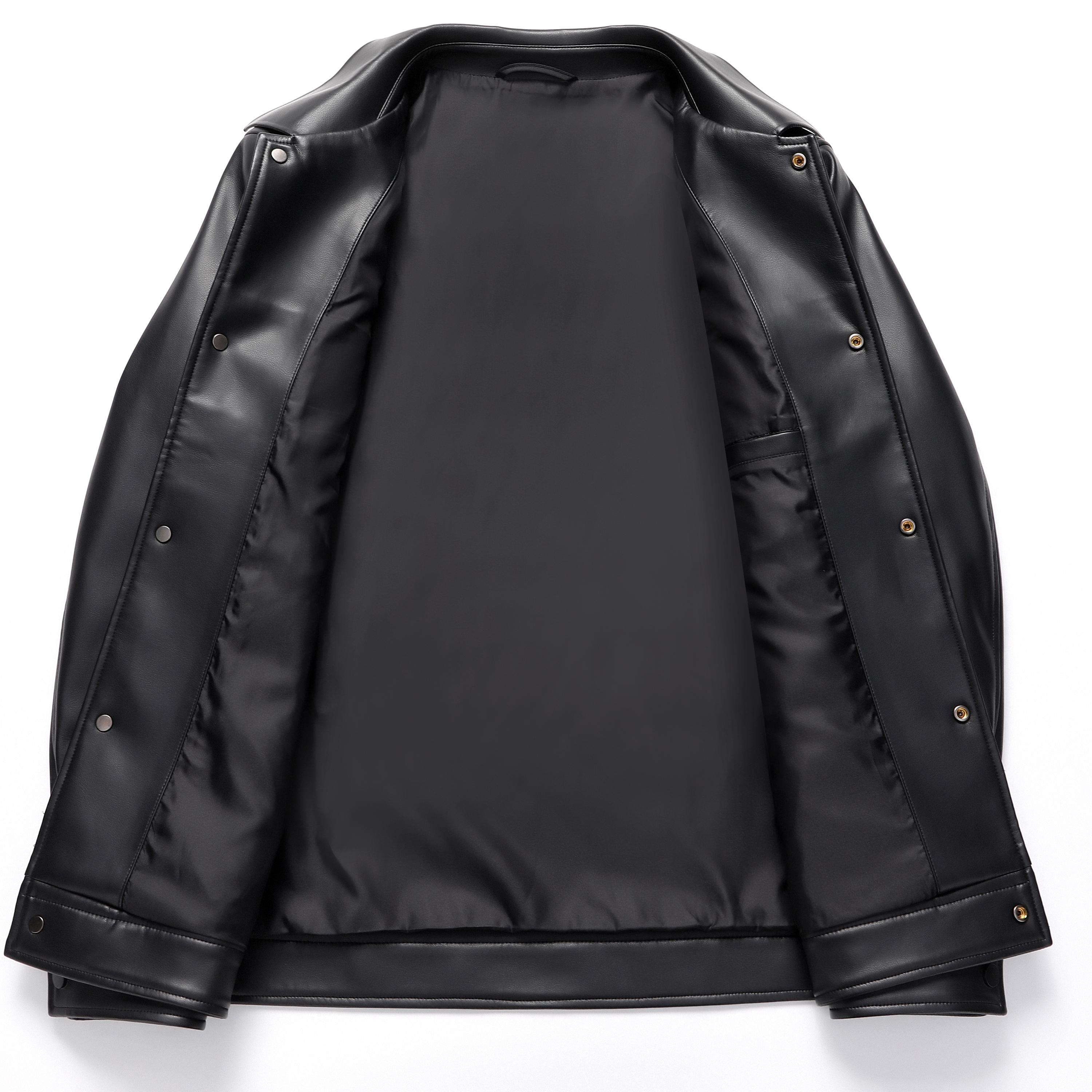 Модная кожаная куртка с воротником — фото 4