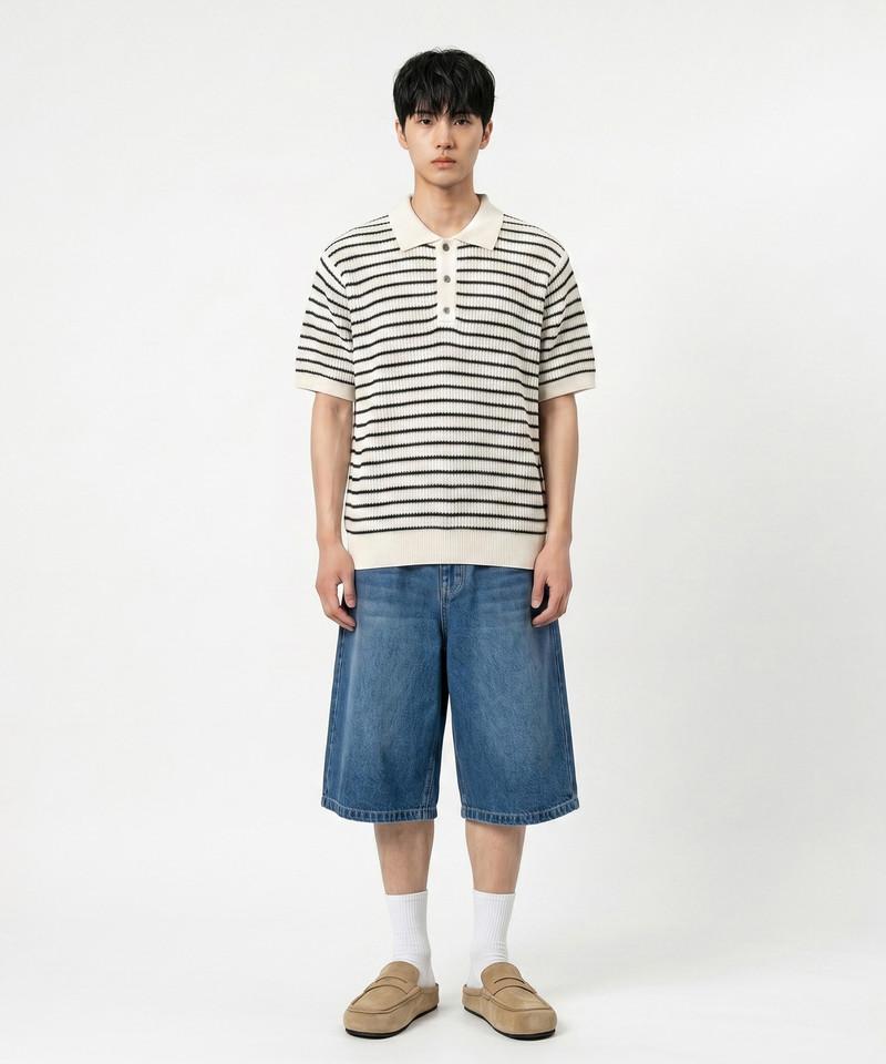 UNDEROFF Oversized Striped Collar Knit In Ivory