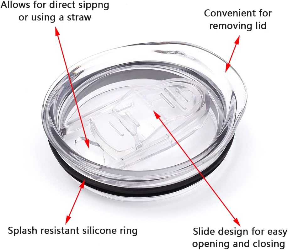 20-ounce water cup replacement thin lids (3-pack), 2.7-inch cup mouth, non-slip silicone leak-proof sliding lids compatible with multiple brands