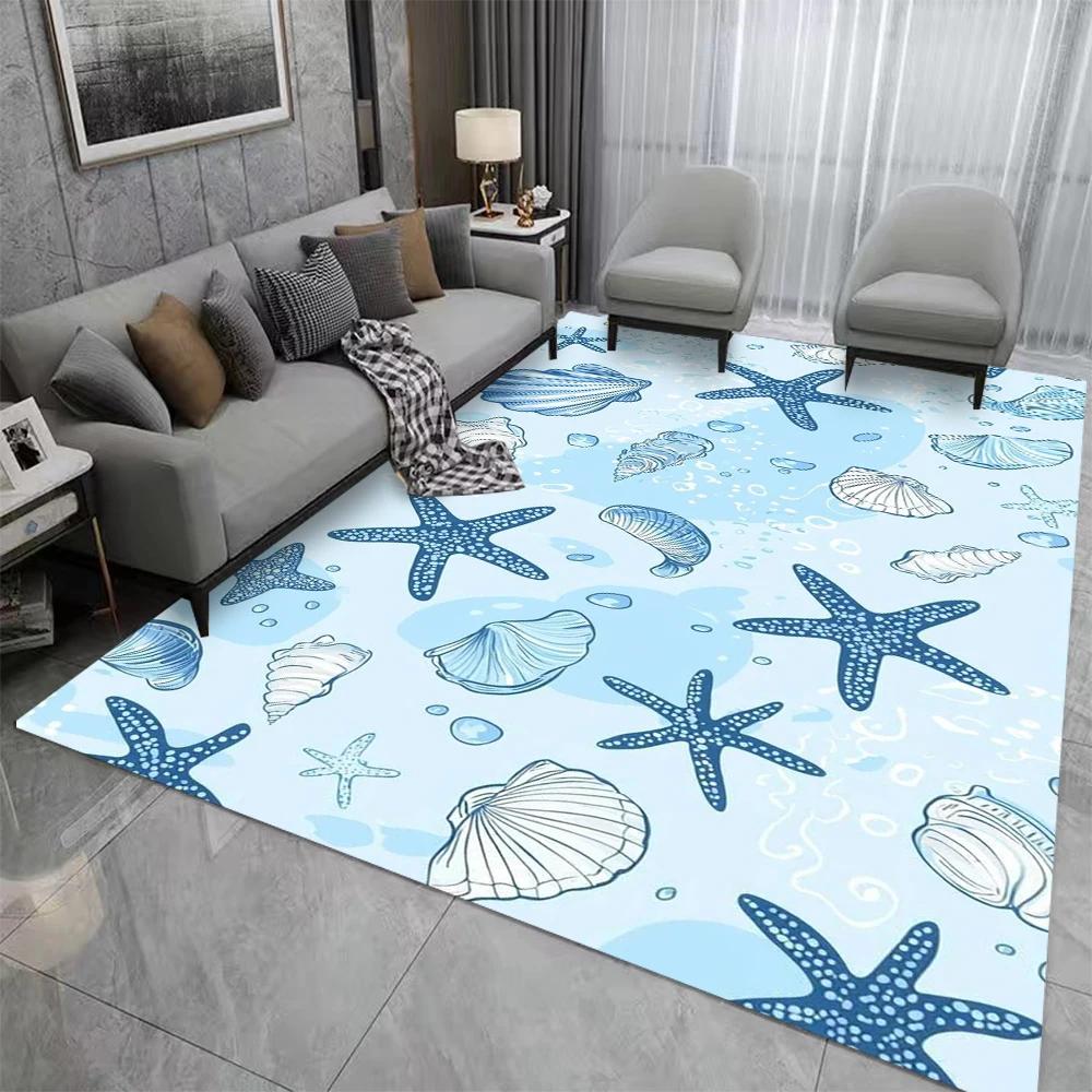 Starfish Shell Whale Ocean Pattern Carpet for Living Room Decor Children Play Soft Rug Bedroom Lounge Nursery Sofa Floor Mat
