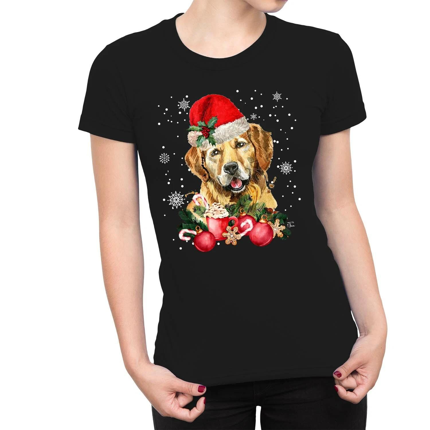 1Tee Womens Adorable Christmas Dog Wearing Christmas Hat T-Shirt XXXXL