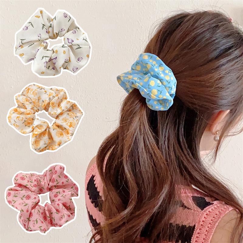 Gentle Sweet Women Floral Hair Ties Scrunchies Tulip Rose Flower Hair Rope Summer Ponytail Holder Rubber Band Hair Accessories