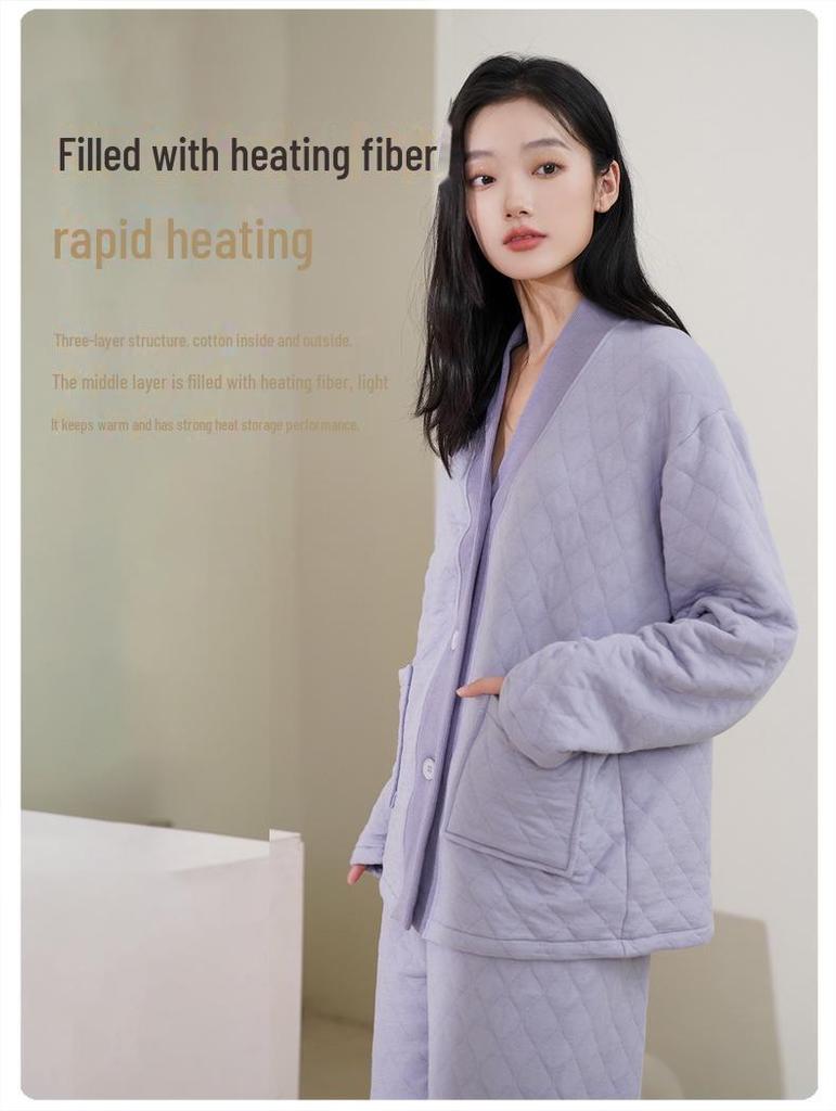 Women's Quilted Cotton Pajamas - Thick, Warm, Large Sizes for Spring, Autumn, and Winter