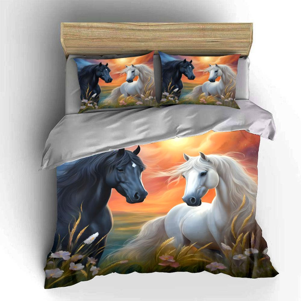 Elegant Horse Trio for Decor  Exquisite three-piece bedding set gift for kids and adults 135x200cm