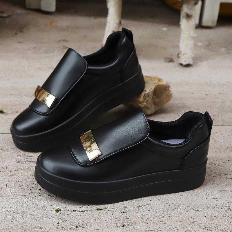 Large size temperament sequined casual single shoes women's autumn new round head height increase one pedal single shoes