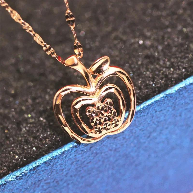 Klassische glänzende Apple Halskette für Frauen Mode Hohl Handwerk Exquisit Kupferplattiertes Roségold Party Zirkon