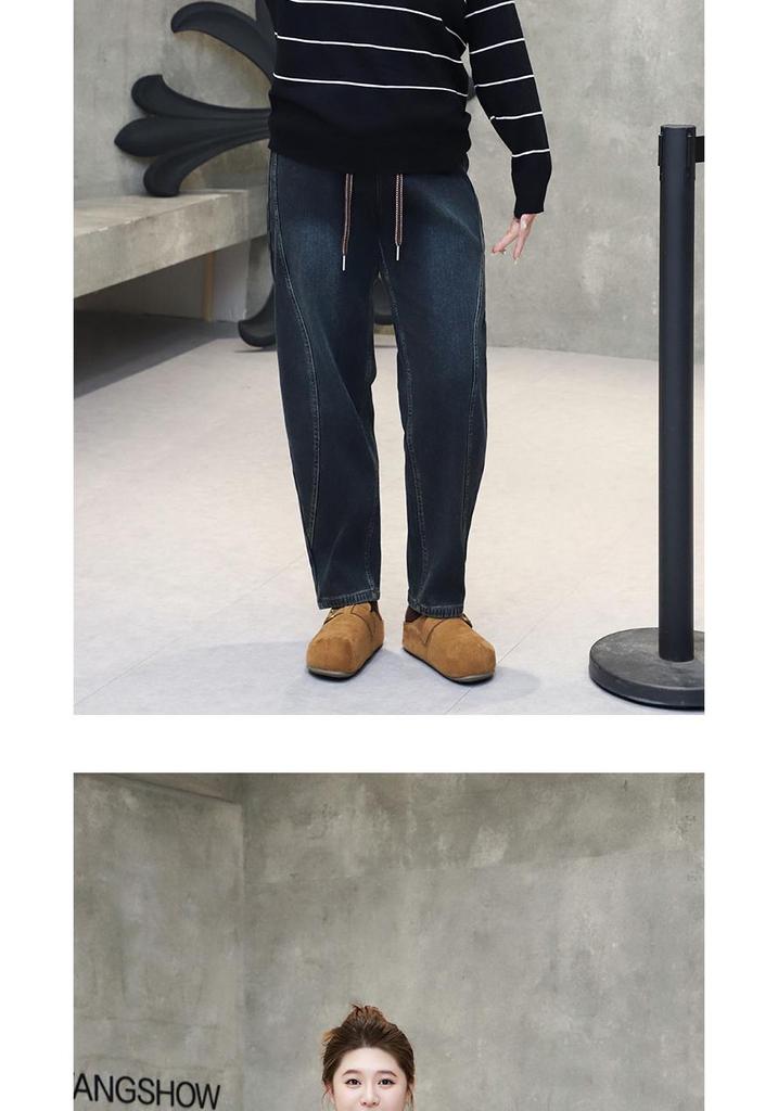 2025 Herbst/Winter Übergröße Fleecegefütterte Schlankmachende Retro Denim Haremshose für Birnenförmige Figuren