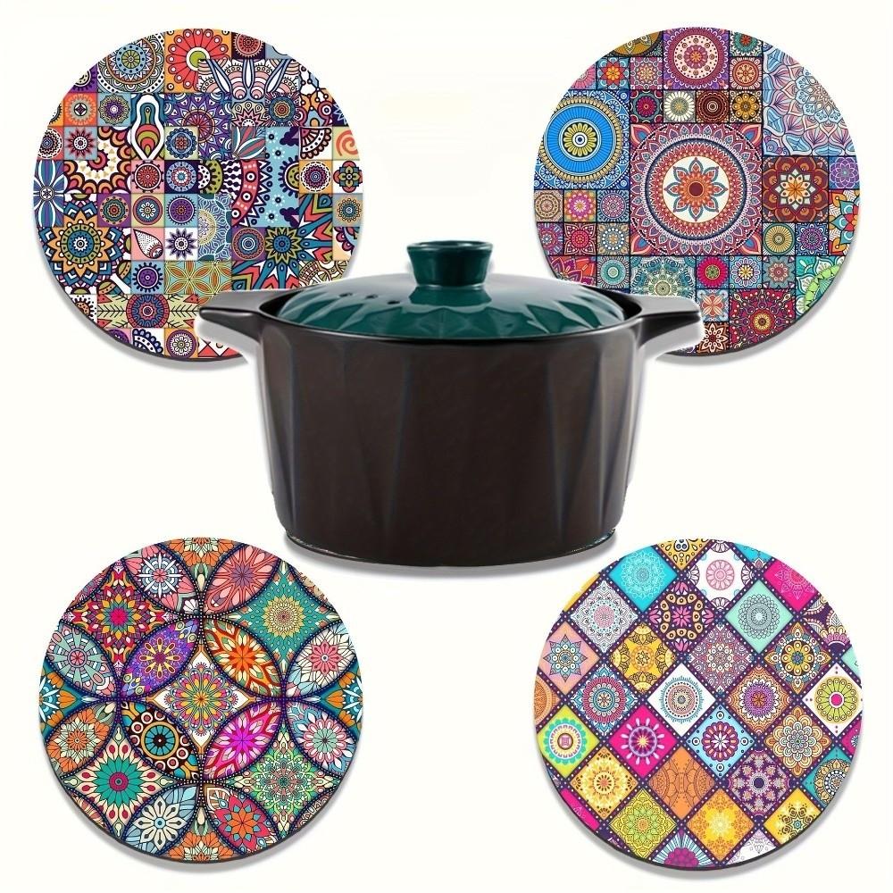 4pcs Heat Resistant Place Mats Non-slip Kitchen Placemat Round Placemat  for Kitchen Dining Room