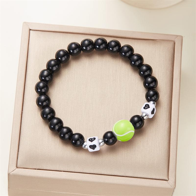 Schwarzes Perlen-Sportarmband für Damen Herren Basketball Fußball Volleyball Elastisches Seil Armbänder Party Freundschaft Schmuck Geschenke