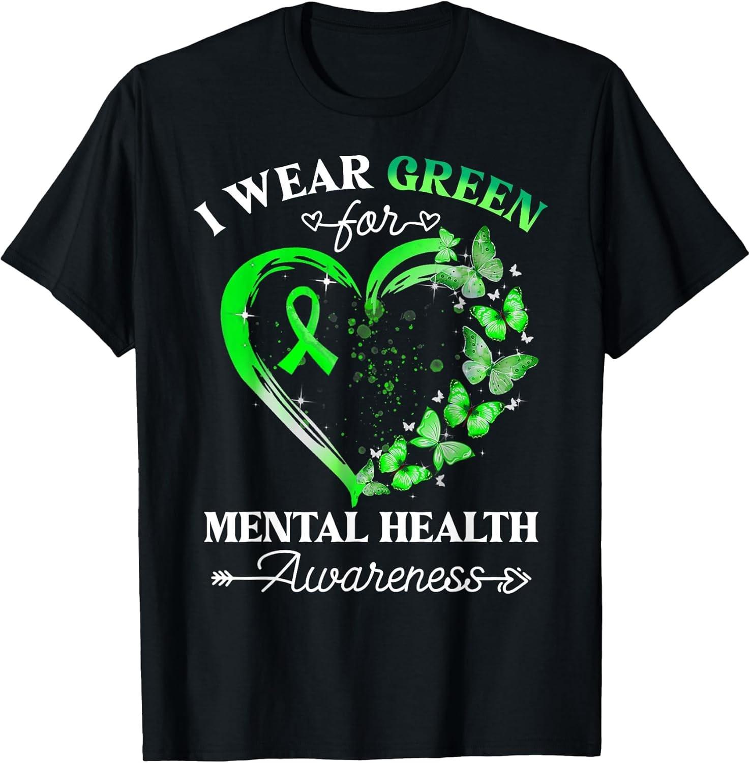 NEW I Wear Green for Mental Health Awareness Butterfly T-Shirt S разноцветный