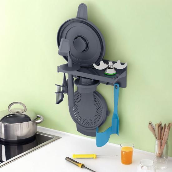 Yousheng Wall Mount Holder for Thermomix TM6/TM5/TM31 Self-Adhesive Accessories Holder Kitchen Organizer for Thermomix Lid Spatula Measuring Cup