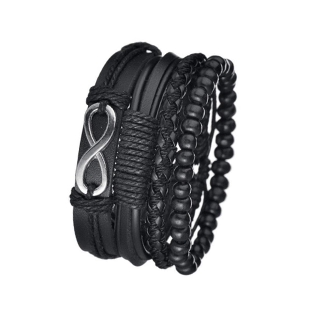 Men S Casual Fashion Mesh Strap Simple Watch + Bracelet 4-Piece Men S Watch Quartz Watch