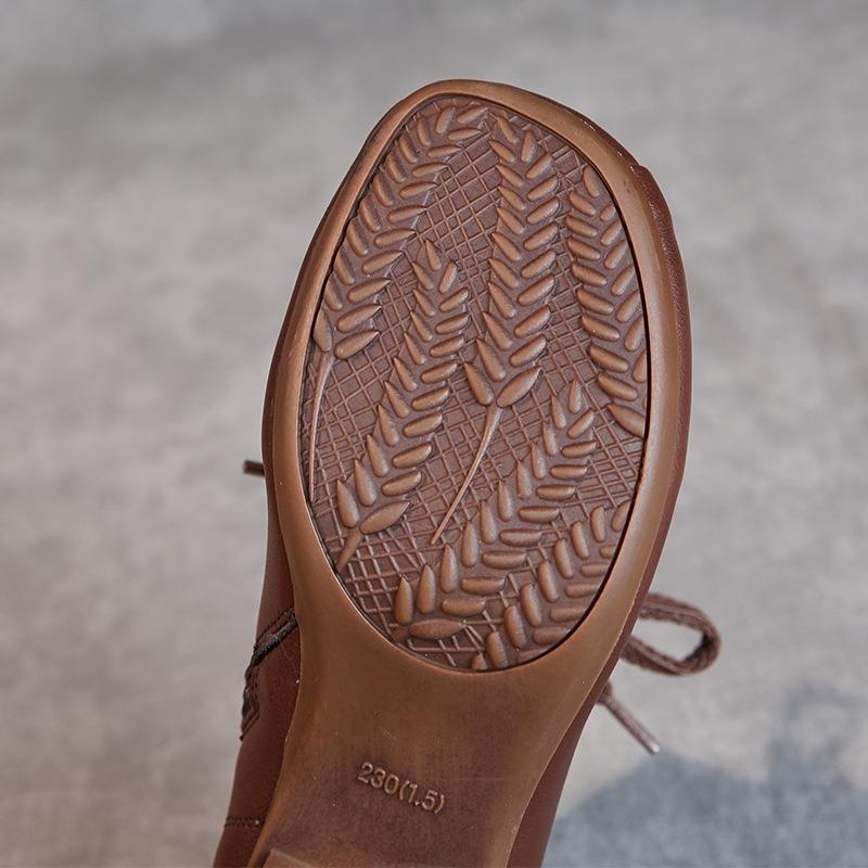 Vintage Kurze Stiefel Damen Rindsleder Absatz Mittelhoher Absatz Runde Spitze Martin Stiefel Rindsleder Hoher Absatz Seitlicher Reißverschluss Schnürstiefel Mama Stiefel