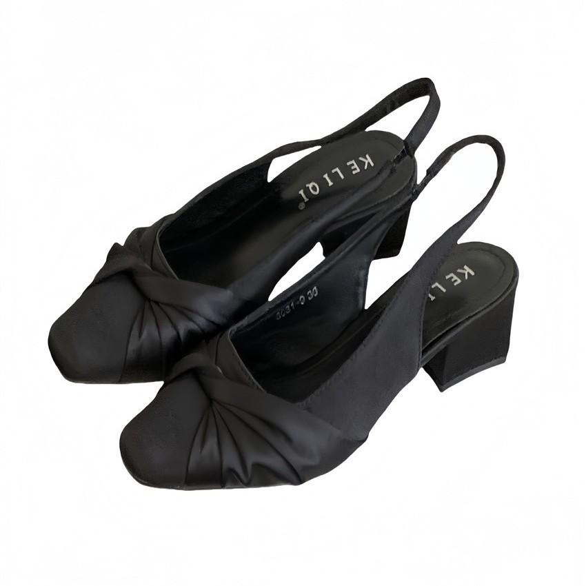 2025 summer new round head mesh bow with thick heel light mouth versatile Mary Jane women's shoes