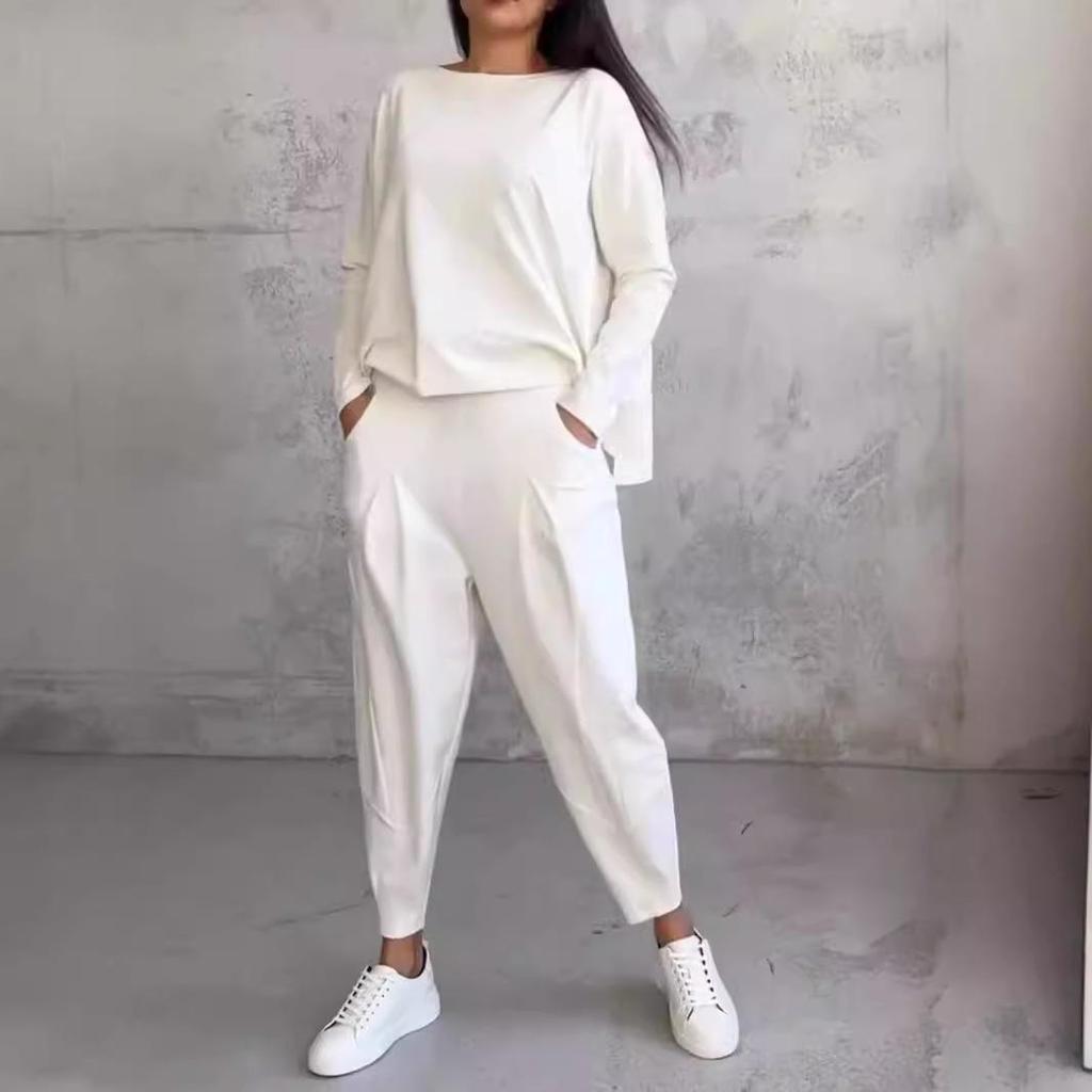 2024 Women's Solid Color Casual Round Neck Long Sleeve Top