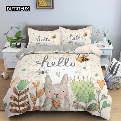 Cartoon Rabbit Bunny Bedding Set for Kids Girl Women Polyester Duvet Cover Quilt Cover with Pillowcase Polyester Comforter Cover