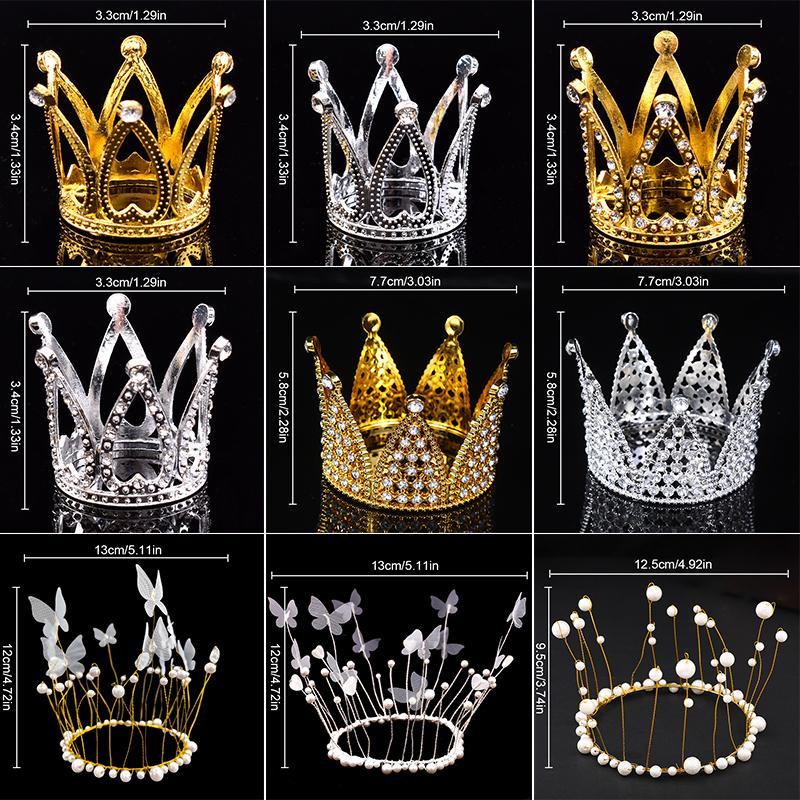 Children Girls Hollow Out Design DIY Simulated Butterfly Ornaments Alloy Crown Cake Topper Decorative 9 Styles