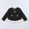 Girls Spring Base Layer Versatile Long-Sleeve Lace Round-Neck Top with Bow Korean-Style Outerwear for Girls