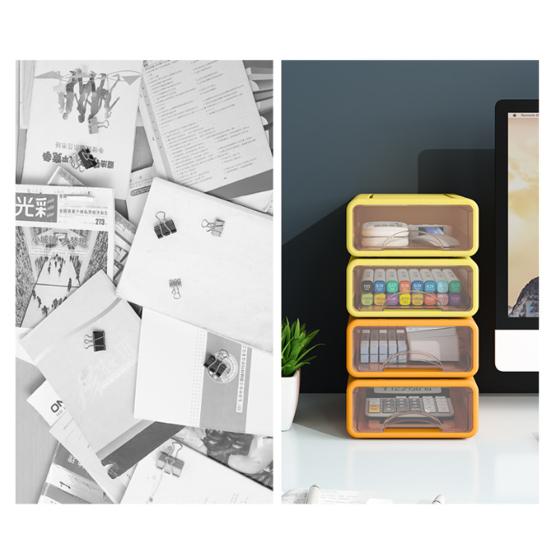3/4Pcs Desk Storage Organizer with Clear Window Large Capacity Dustproof Stackable Office Supplies Storage Drawer Box Container